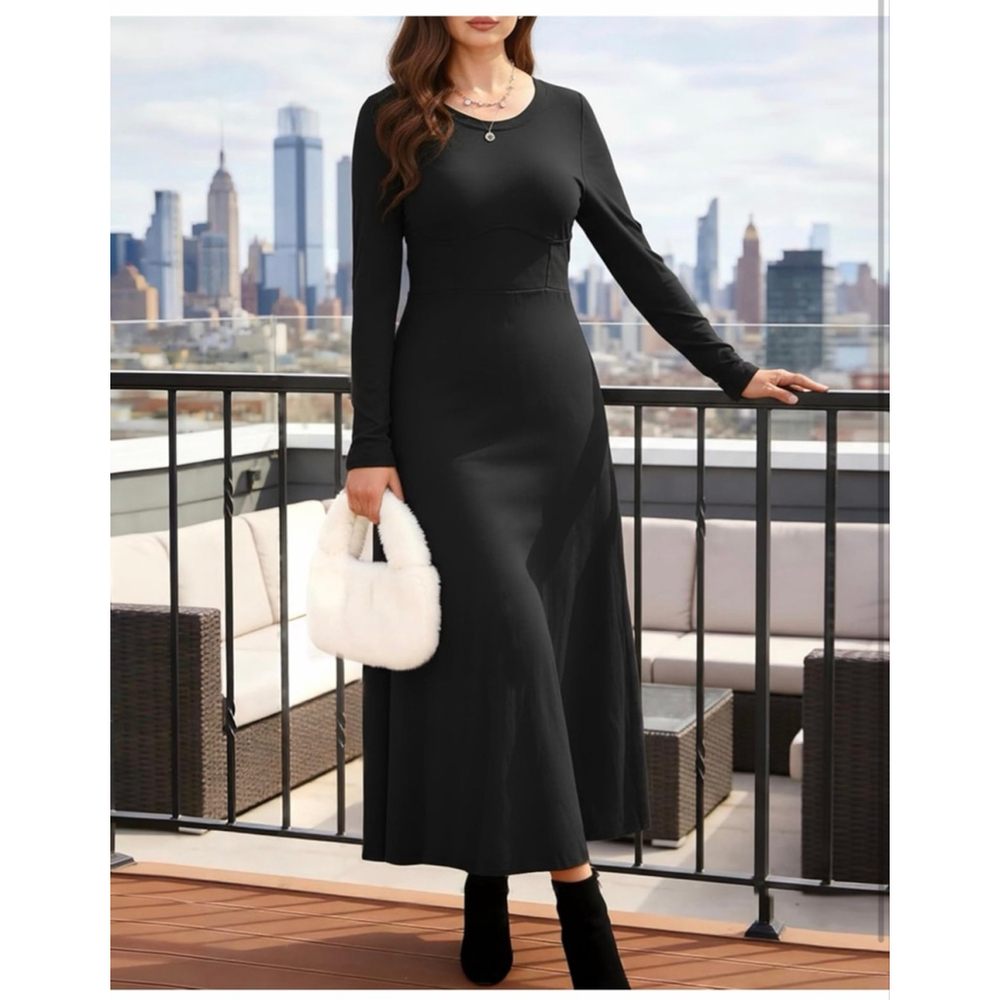 NEW Black Ribbed Plus Size Long Sleeve Loose Ribbed Maxi Dress XL - Picture 2 of 8